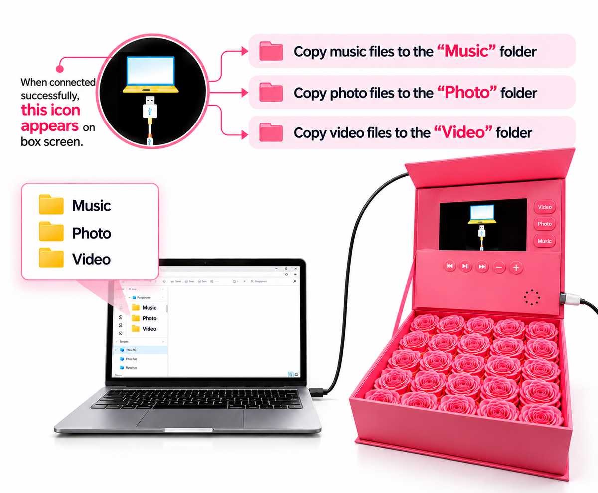 Zenvra Preserved Rose Memory Box with 7" LCD Display